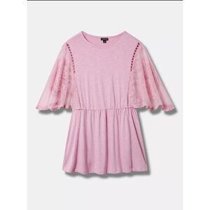 Torrid Babydoll Top Blouse Tunic Lace Short Scallop Sleeves Size 2 2X Pink